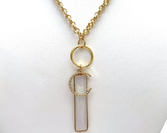 White Opalite With Moon Pendant Necklace