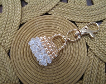 White Crystal and Gold Purse Charm or Zipper Pull
