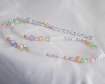 Pastel and White Vintage Lucite Bead Long Necklace
