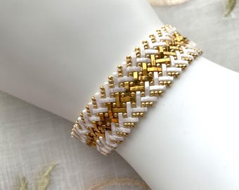 Woven White with Gold Bracelet