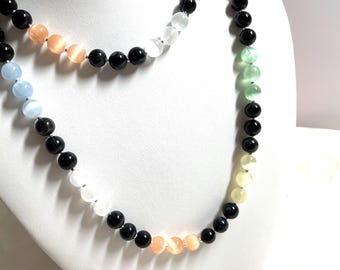 Multicolor Selenite and Black Onyx Necklace