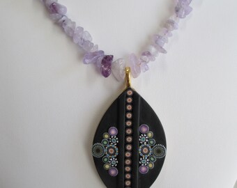 Amethyst and Handmade Polymer Clay Pendant Necklace