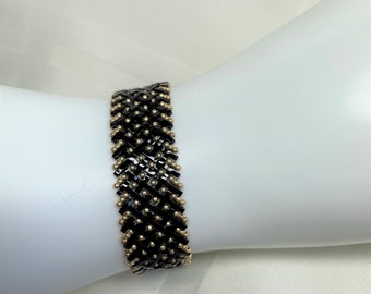 Woven Black and Gold Beaded Bracelet