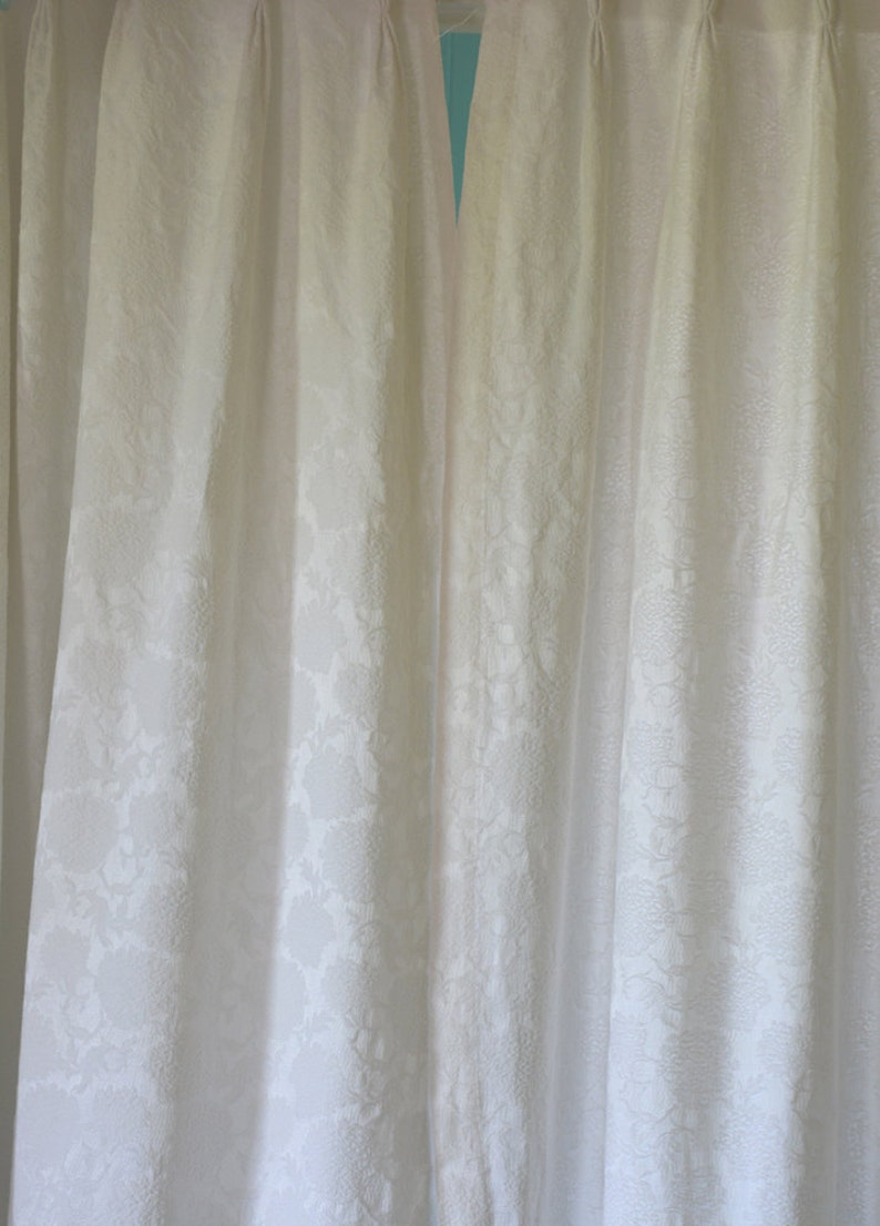 Vintage Curtains White On White Satin Brocade 24w At Etsy