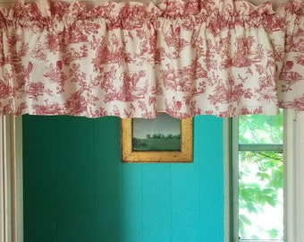 Vintage Toile Valance Pair, All Cotton, 70"w. x 13.5"h., Excellent Condition