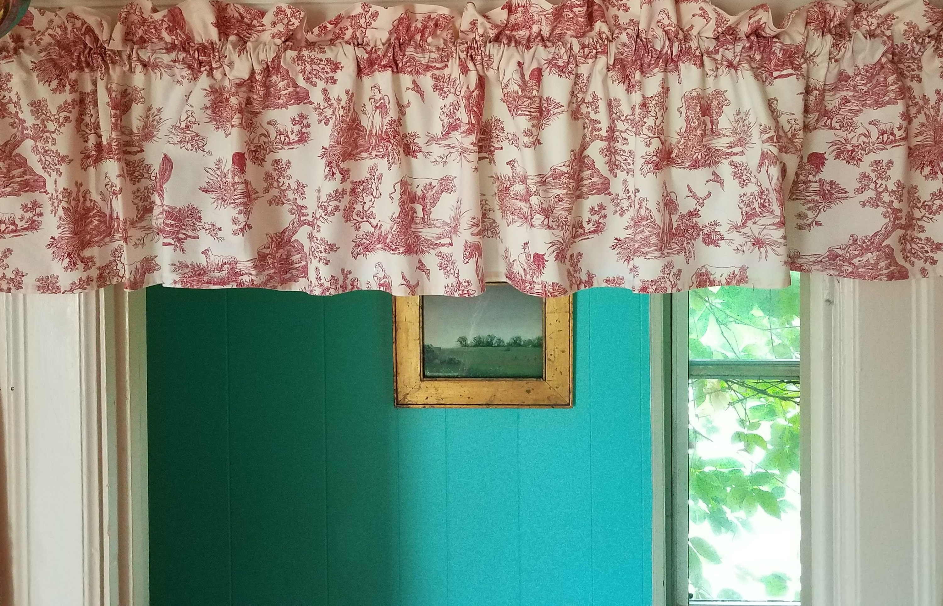 Vintage Toile Valance Pair, All Cotton, 70"w. x 13.5"h., Excellent Condition