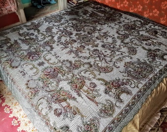Silver Italian Bedspread, Reversible Silk and Cotton Blend, Mint Condition, 76" x 78"