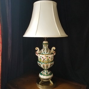Vintage Table Lamp, Capodimonte Italian Porcelain, Large, 30&quot;l. x 9&quot;w. x 8&quot; round base