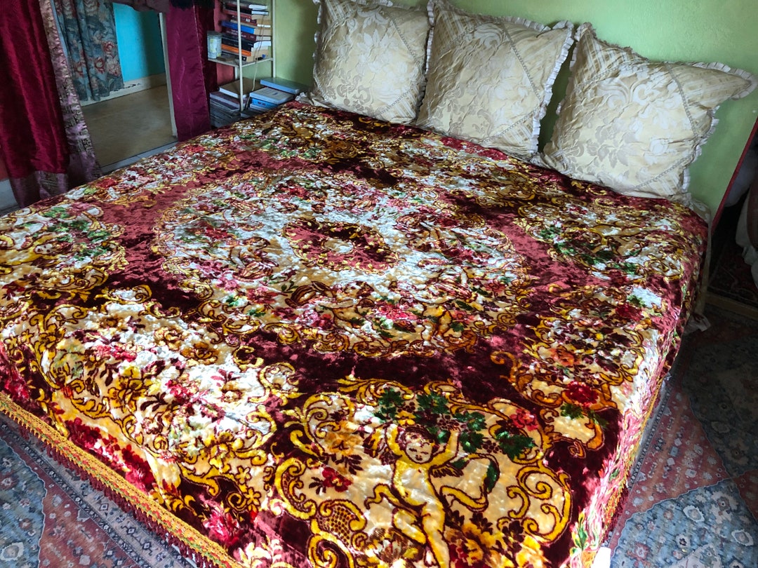 Vintage Italian Bedspread, Bohemian Red and Gold Crushed Velvet, 98w. X 81l. Etsy