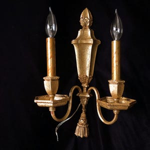 Antique Electric Sconce, Gold Gilded Cast Aluminum, 16”h. X 10” w.