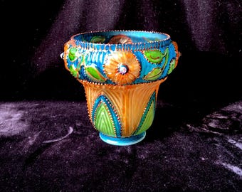 Stained Glass Pendant Lamp Shade: Bohemian Crystal Embellished