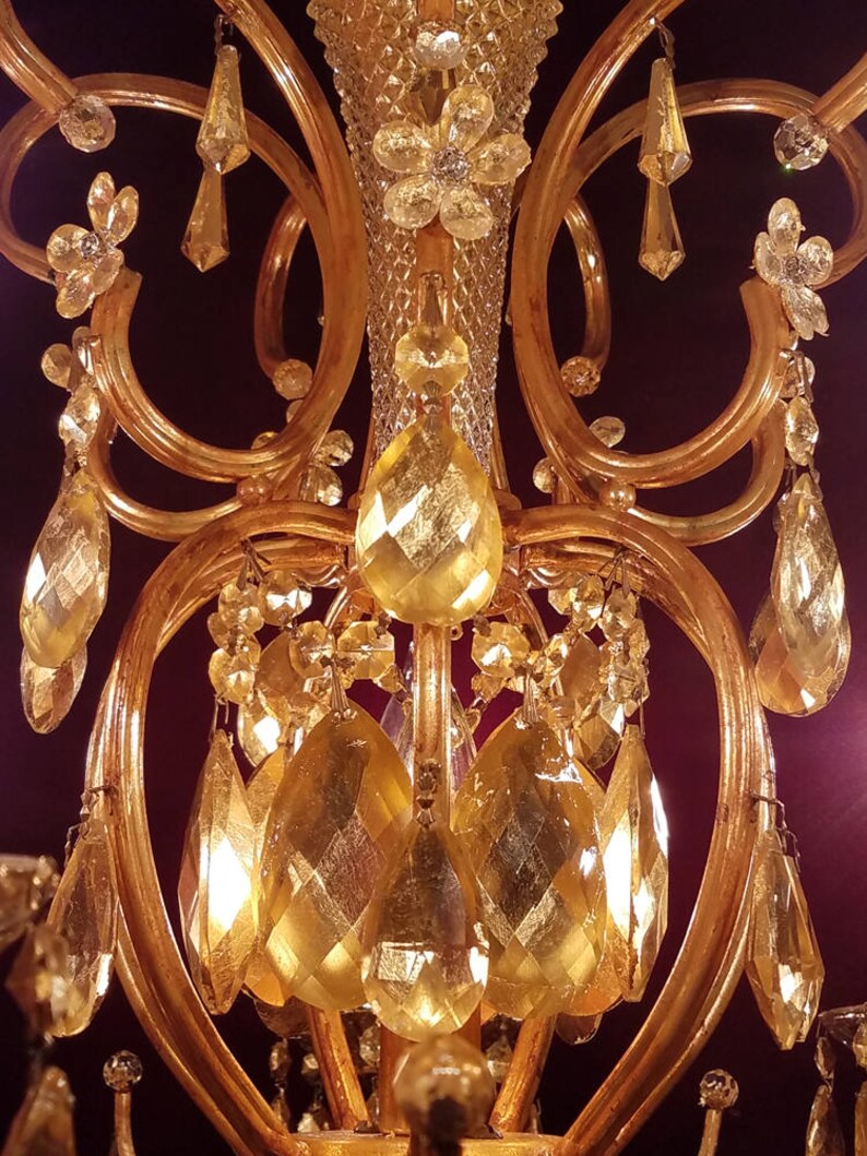 20h Golden Chandelier Lighting Gilt Brass and Crystal x 25w. Layaway Available