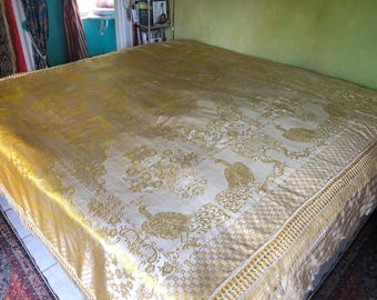 Vintage Reversible Italian Silk Bedspread, Mint Condition, 82”w. X 93”l.