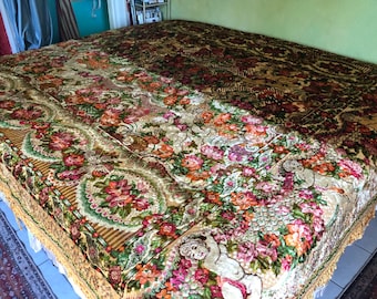 Vintage Italian Velvet Bedspread, Extra Wide, Mint Condition, 105”w. X 90”l.
