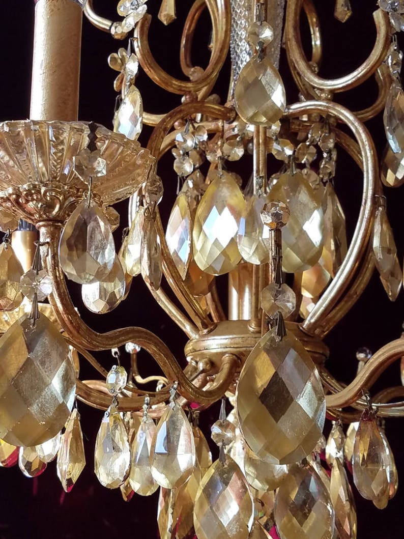 20h Golden Chandelier Lighting Gilt Brass and Crystal x 25w. Layaway Available