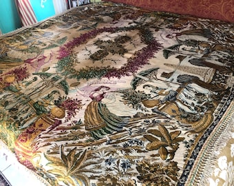 Reversible Vintage Italian Bedspread, Silk Damask, 77"w. x 83"l.