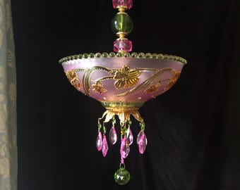 Bohemian Chandelier: Vintage Parts, Swarovski Crystals, Hand Stained Lighting