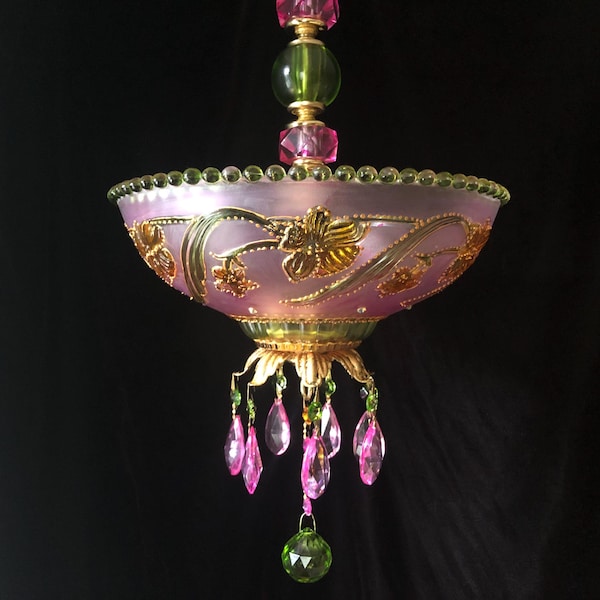 Bohemian Chandelier: Vintage Parts, Swarovski Crystals, Hand Stained Lighting