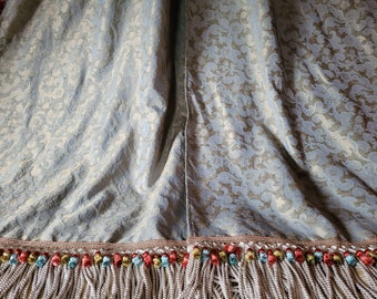 Brocade Curtains, Heavy Blue/Gold Iridescent with Fancy Trim, Queen Decor Original, 51"w. x 101"l.