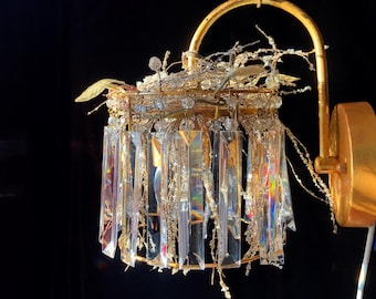 Crystal Chandelier Wall Sconce, Nature Inspired,  7”w. X 11”h. X 11” d.