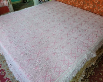 Vintage Pink Cotton Bedspread, Bellissimo From Sears, Twin, 100"l. x 82"w.