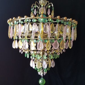 Crystal Chandelier Lighting, Colored Opalescent Wedding Cake, 26h. x 19.5 w., One of a Kind, Layaway Available image 2