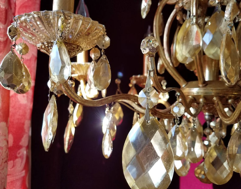 20h Golden Chandelier Lighting Gilt Brass and Crystal x 25w. Layaway Available