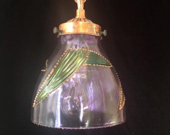 Vintage Cut Glass Pendant Lamp Shade: Hand Stained Bohemian Decor