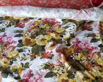 Vintage Floral 1940s Bark Cloth or Poplin by the Yard, 4 Yards Available