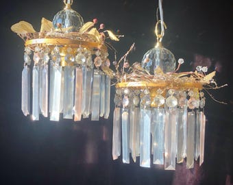Chandelier Pair, Handmade from All Vintage Parts, Each Measures 12”h. X 8”w.