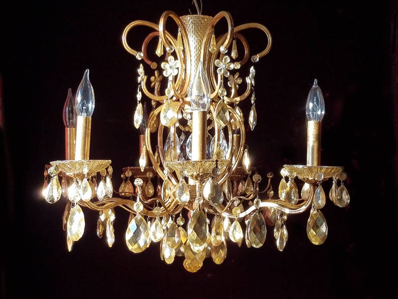 20h Golden Chandelier Lighting Gilt Brass and Crystal x 25w. Layaway Available
