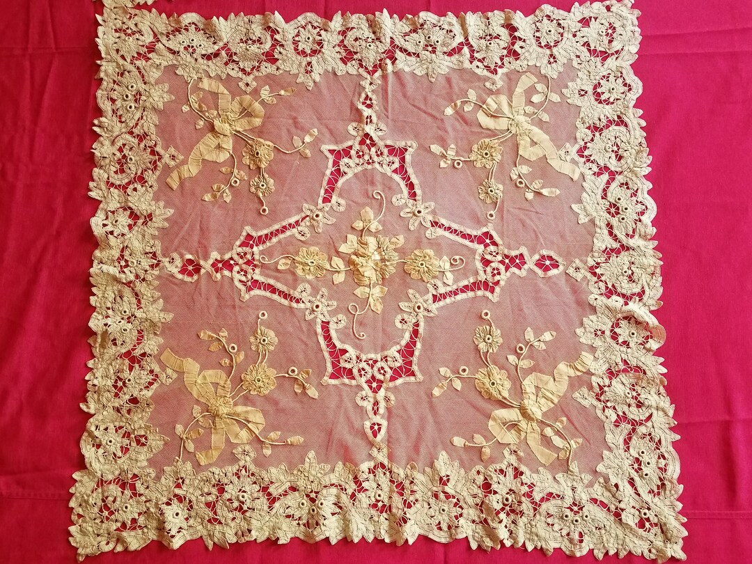 Battenburg Tape Lace Table Top Covers, Pair, 37x39, Antique Etsy