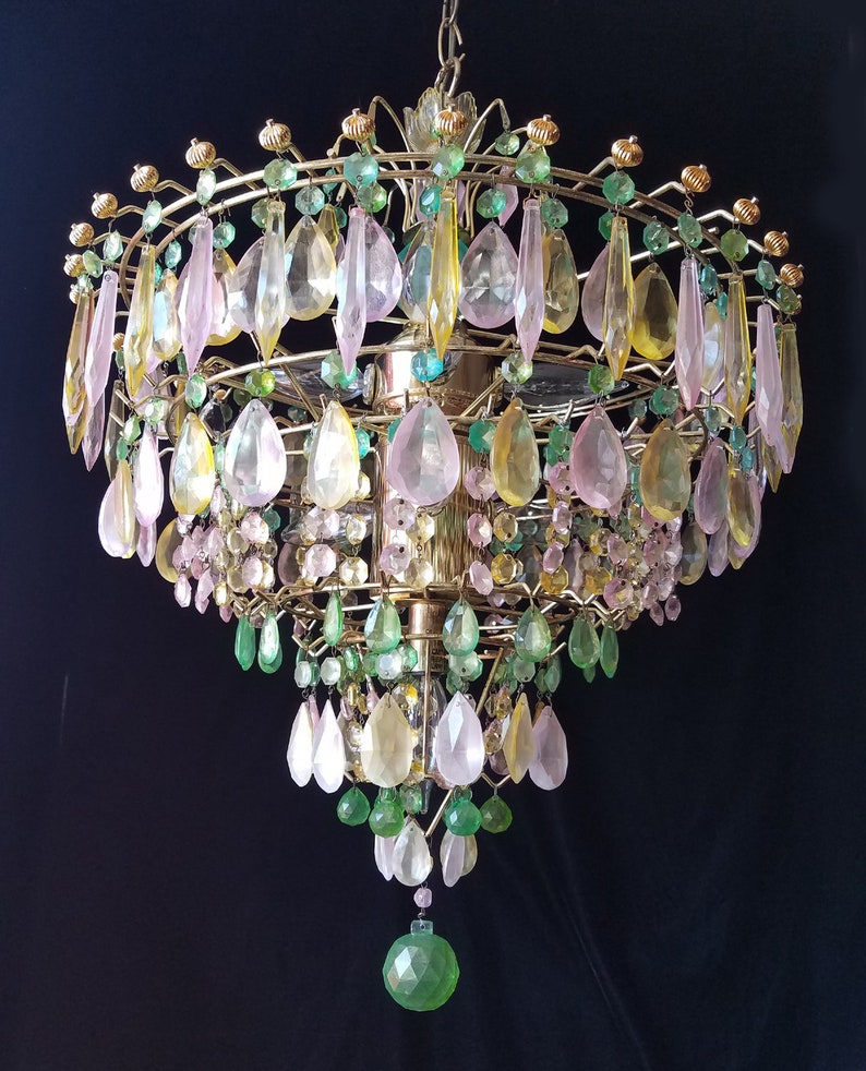 Crystal Chandelier Lighting, Colored Opalescent Wedding Cake, 26h. x 19.5 w., One of a Kind, Layaway Available image 3