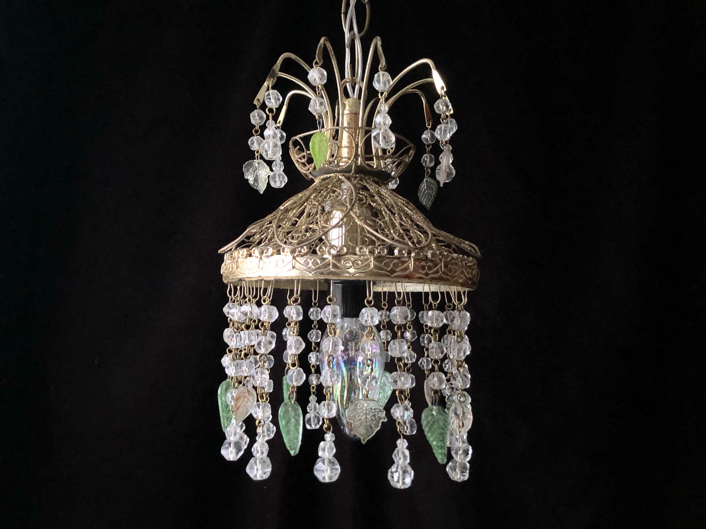 Vintage Fairy Rock Quartz Beaded Mini Chandelier, 8”w. X 10”h. - Etsy