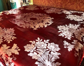 Reversible Vintage Italian Bedspread, Silk Damasco San Leucio,  85”w. X 102”l.