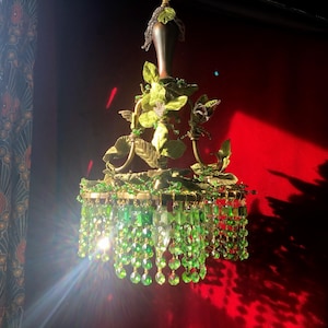 Vintage Fairy Art Deco Chandelier, Hand Made Woodland Inspired, All Vintage Materials, 19&quot;h. x 13&quot;w.