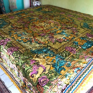 Vintage Boho Bedspread, Italian Velvet, Mint Condition, 84” X 92”