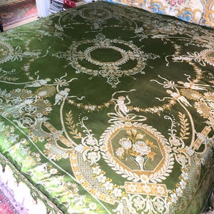 Vintage Italian Silk Bedspread, Rare, Rich Green, Reversible, 92”l. X 112”w.