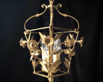 Victorian Gilt Bronze Lantern, French, 17.5” h. X 7” sq., 19th Century