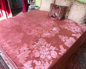 Italian Bedspread, Silk, Warm Pink, 104"w. x 82"l.