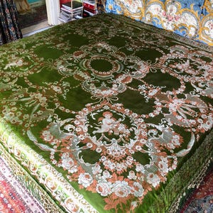 Vintage Italian Silk Bedspread, Rare, Rich Green, Reversible, 91&quot;w. x 109&quot;l.