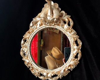 Vintage Mirror, Silver Gilt Whimsical Mother Goose, 14”h. X 11”w.