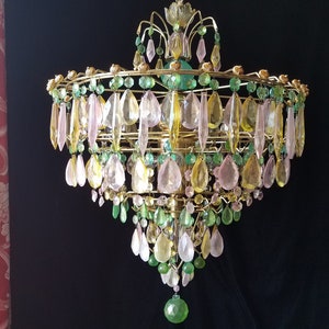 Crystal Chandelier Lighting, Colored Opalescent Wedding Cake, 26h. x 19.5 w., One of a Kind, Layaway Available image 1