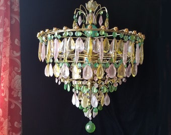 Crystal Chandelier Lighting, Colored Opalescent Wedding Cake, 26"h. x 19.5" w., One of a Kind, Layaway Available