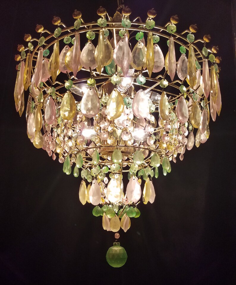 Crystal Chandelier Lighting, Colored Opalescent Wedding Cake, 26h. x 19.5 w., One of a Kind, Layaway Available image 9