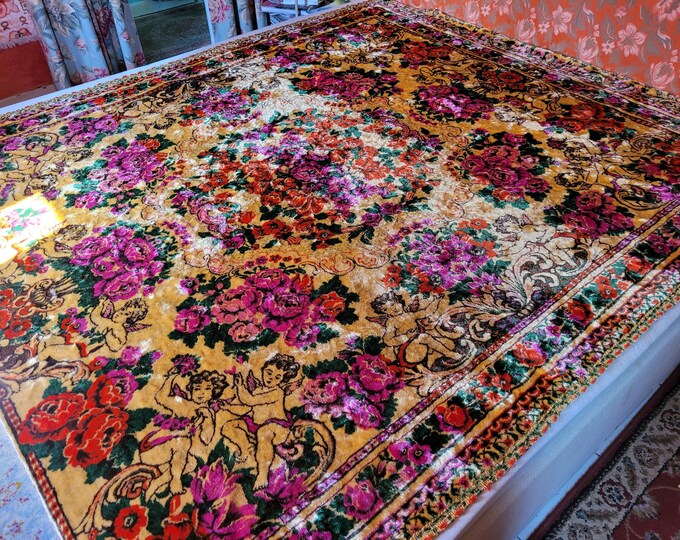 Vintage Italian Bedspread, Printed Velvet, Beautiful Colors, 73w. X 91l. Etsy