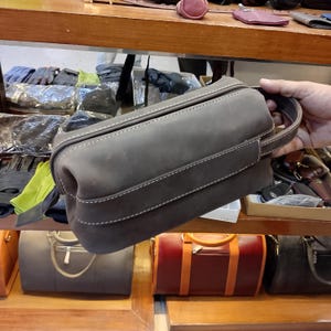 Gray Leather Dopp Kit, Travel Toiletry Organizer, Minimalist Grooming Bag