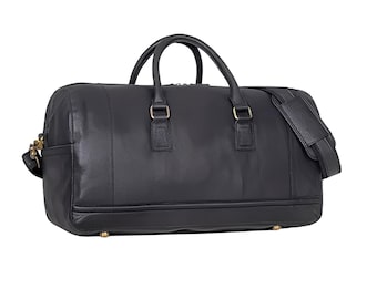 Handmade Black Genuine Leather Duffle Bag, Weekend Travel Bag