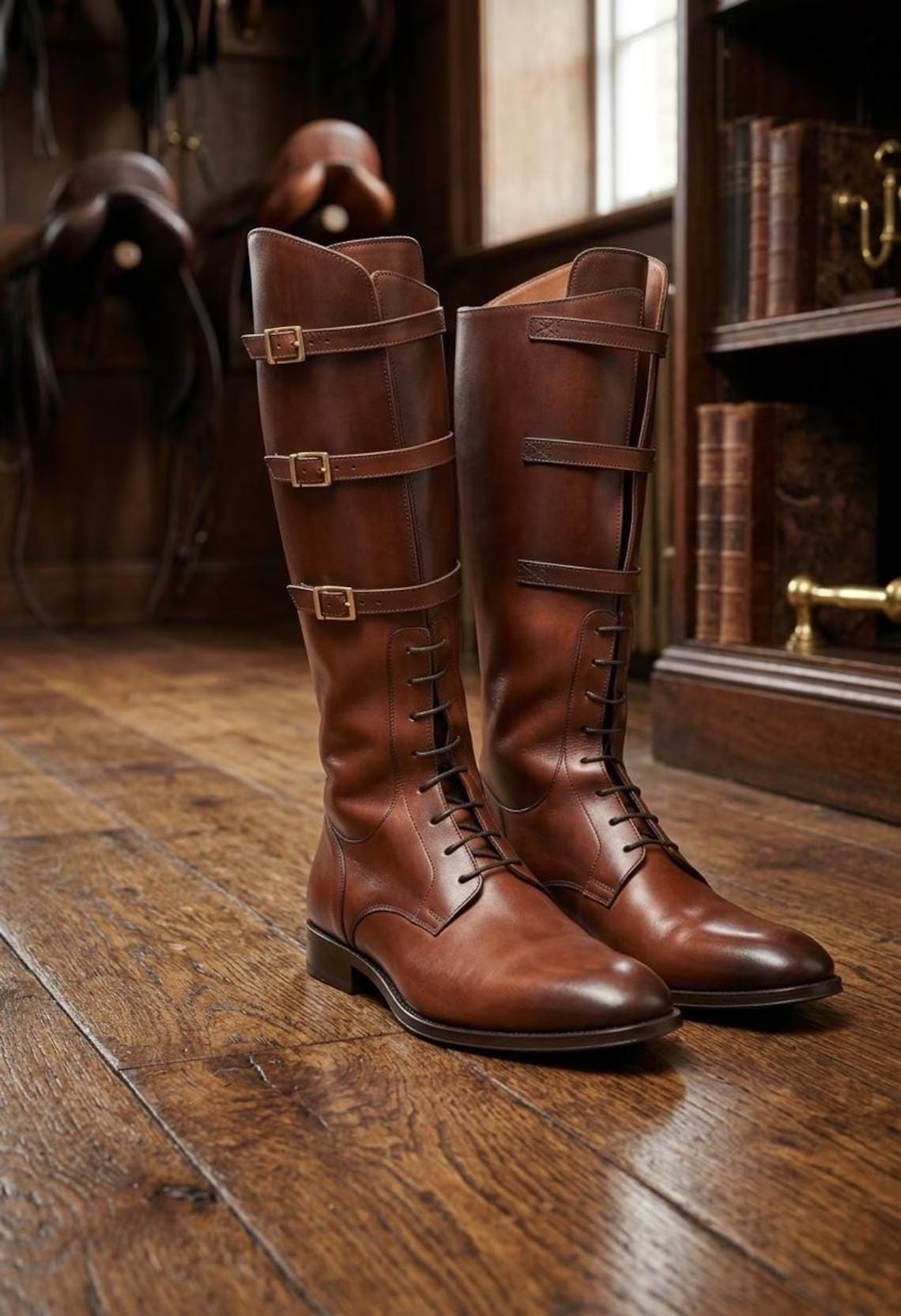 Handmade Brown Leather Riding Boots Men Vintage Tall Equestrian Boots ...