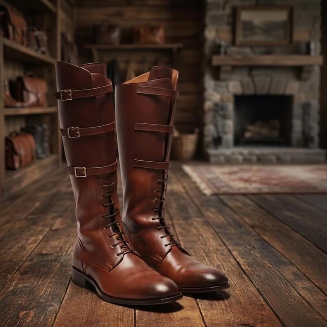Handmade Brown Leather Riding Boots Men Vintage Tall Equestrian Boots ...
